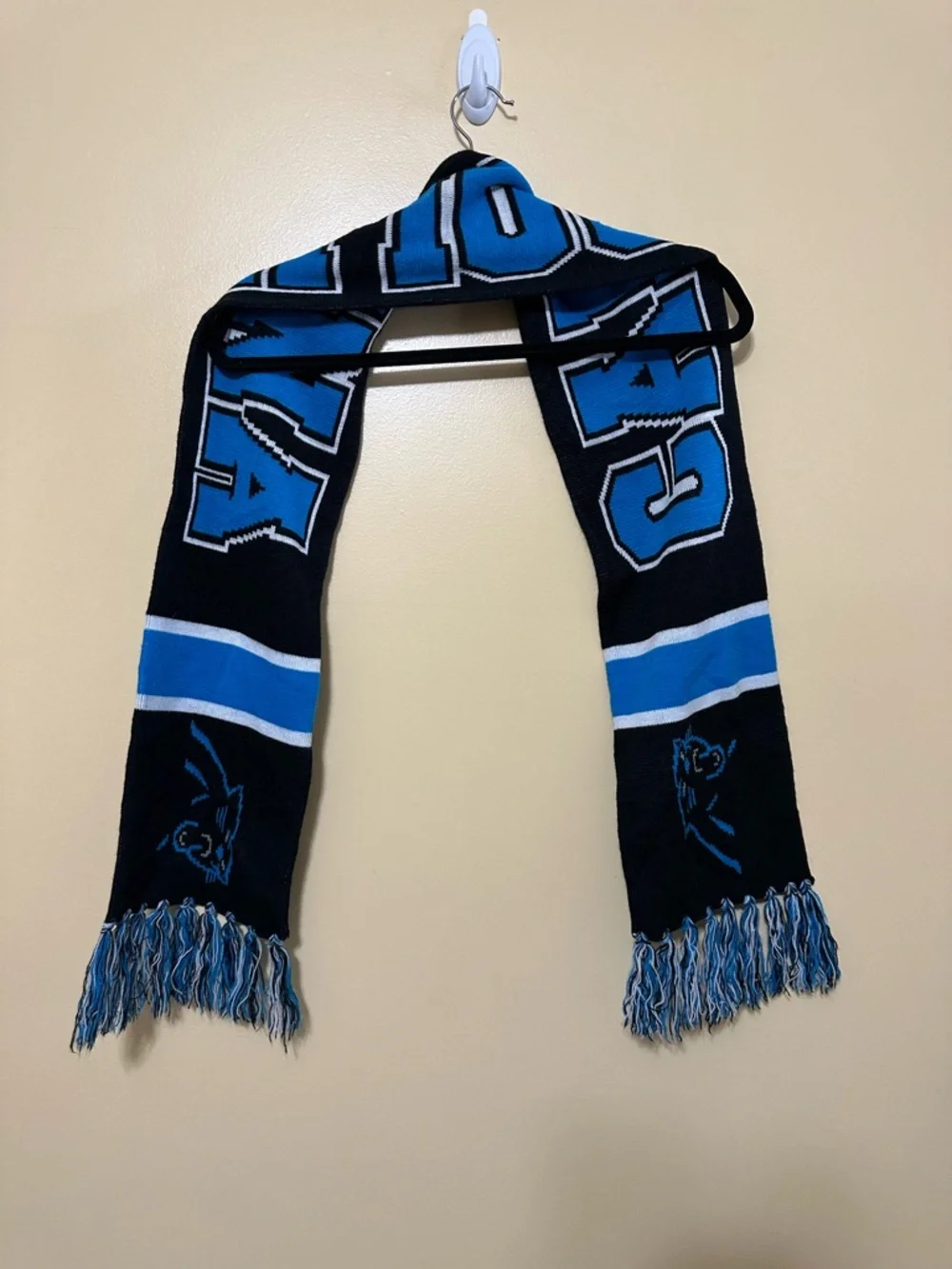 Carolina Panthers Reversible Knit Fringe Scarf Unisex OS Black/Blue